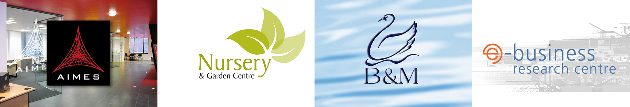 Various Logos AIMES logo, Nursery Logo, B&M Logo, ebusiness research centre logo