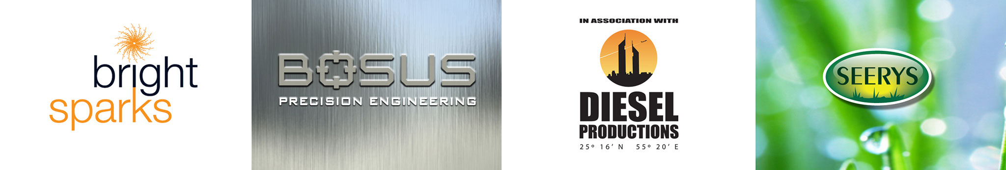Various corporate logos bright sparks logo, Bosus engineering logo, diesel productions logo, seerys logo