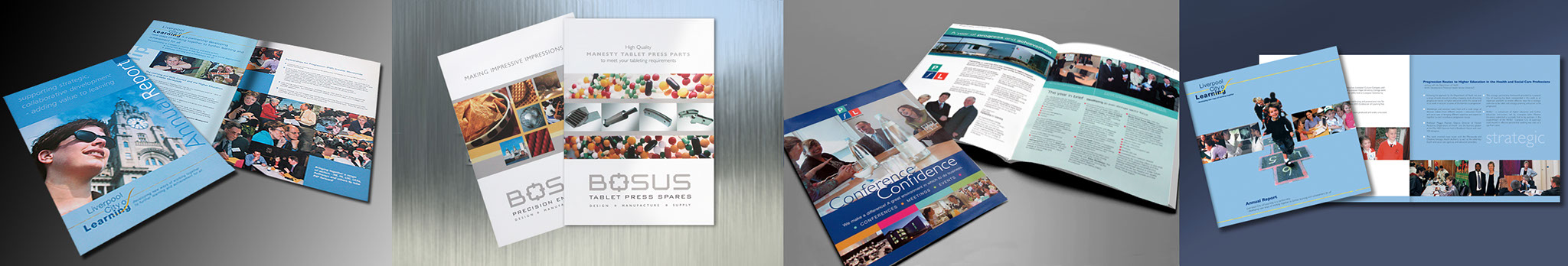 Design for Print Brochure design, Liverpool City of Learning, Bosus Engineering, Partnership for Learning, Annual Reports