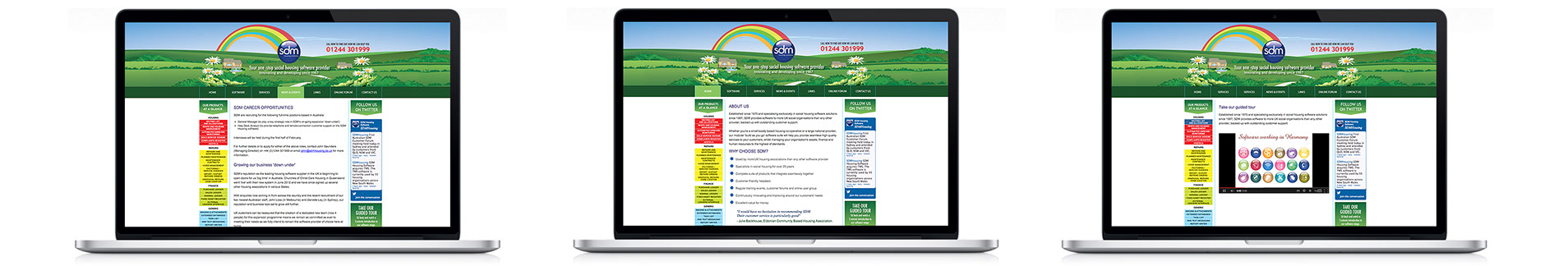 SDM Website 3 website pages from the SDM website, About Us, Career opportunities and Links